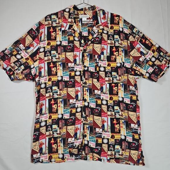 Vintage Caesars Entertainment Old Las Vegas Button Up Hawaiian Shirt Sz Medium - Picture 2 of 7